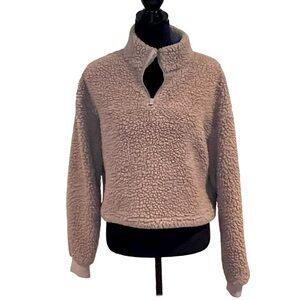 Love Tree pullover front quarter zip fluffy Crop style light teddy bear sweater